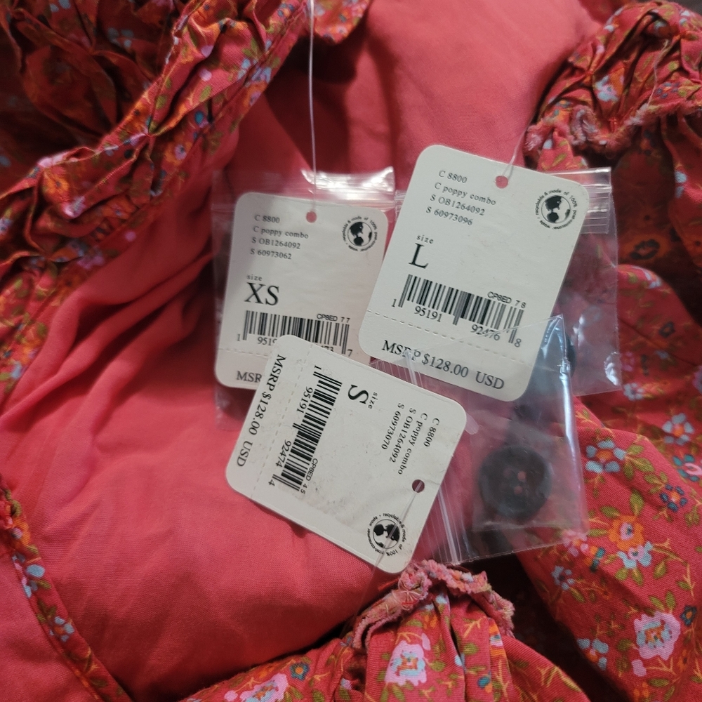 Free People Floral Print Petunia Poppy Combo Texture Piecing Front Scoop Crissc - Picture 13 of 16